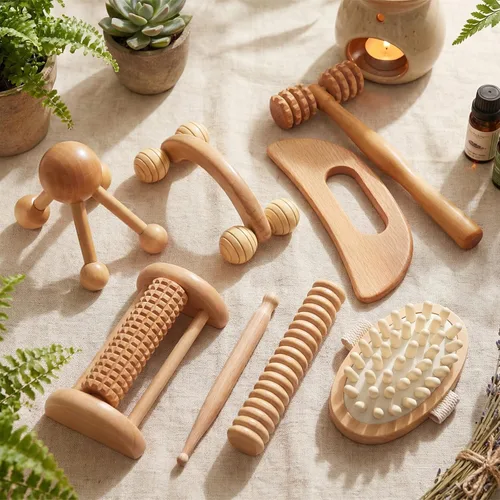 Miniatura 4 de TrelaCo Juego de 8 herramientas de masaje de terapia de madera, kit de masajes de drenaje linfático, rodillos de masaje manuales para aliviar