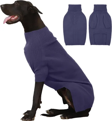 Miniatura 47 de IECOii Suéter extragrande para perro, suéteres térmicos cálidos para perros de raza gigante, ropa de punto, cuello alto de invierno, elástica