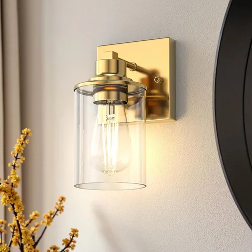 Miniatura 11 de DORESshop Lámparas de baño, 3 luces negras y doradas para baño sobre espejo con pantalla de vidrio transparente, luces de tocador para baño, Negro