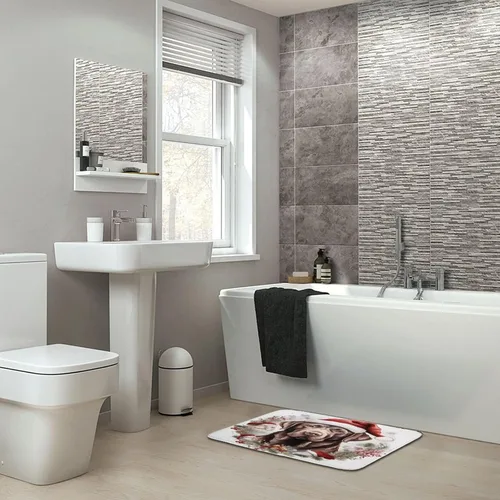Miniatura 7 de Tapete de baño con diseño de Papá Noel para perro, diseño de acuarela, color chocolate, tapete de espuma antideslizante, tapete de felpa