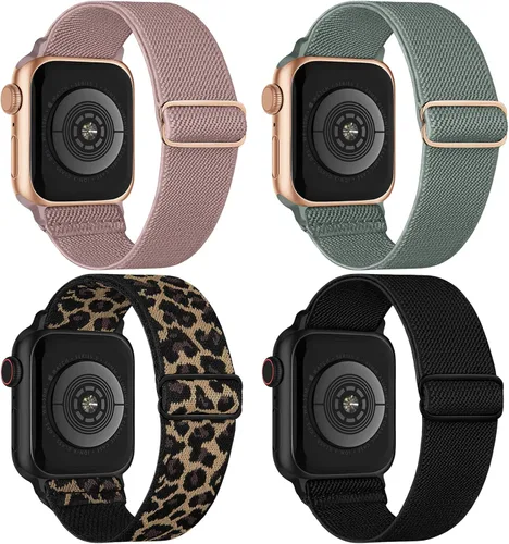 Paquete de 4 correas elásticas Solo Loop compatibles con Apple Watch de 1.496 pulgadas, 1.575 pulgadas, 1.614 pulgadas, 1.654 pulgadas, 1.732