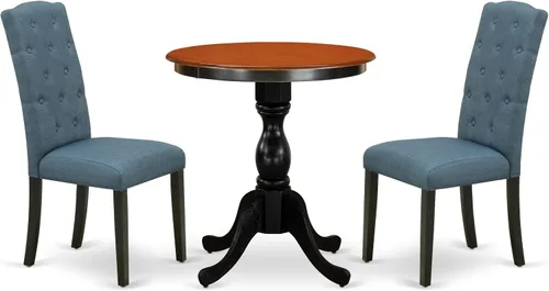 East West Furniture ESCE3-BCH-21 Juego de mesa de comedor de 3 piezas contiene una mesa de cocina redonda con pedestal y 2 sillas de comedor Parson