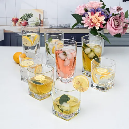 Miniatura 7 de Juego de 8 Vasos para Beber de Uso Diario, Cristalería de Cocina para Cóctel, Café Helado, Cerveza, Té Helado, Vino, Whisky, Agua, 4 Vasos Altos