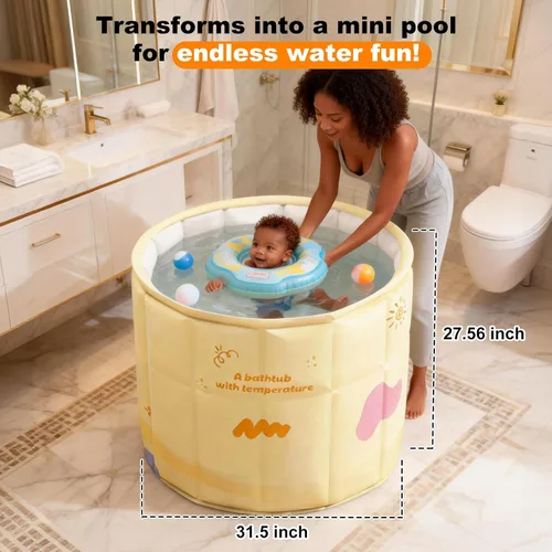 Miniatura 2 de Bañera portátil para niños de 27.5 x 31.5 pulgadas, plegable, sin instalación, bañera de hielo para cabina de ducha, baño caliente, bañera de pie