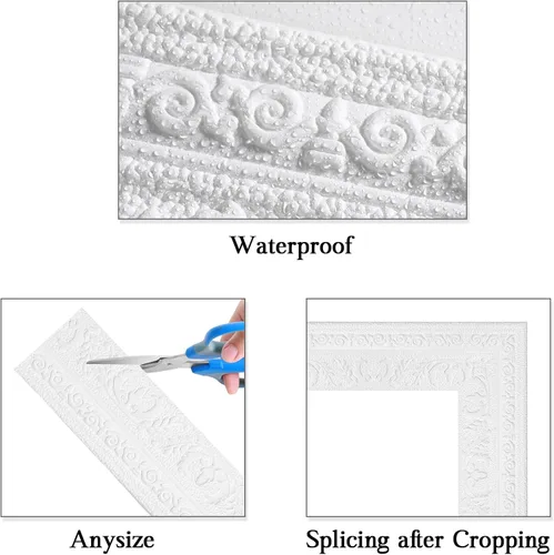 Miniatura 5 de TaoBary Moldura de Espuma Flexible Autoadhesiva de 90 x 3 Pulgadas Borde de Papel Tapiz Moldura Trim 3D Líneas Decorativas de Pared Adhesivas Blanco