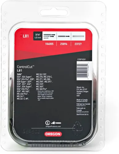 Miniatura 2 de Oregon L81 ControlCut Cadena de motosierra para barra de 20 pulgadas, 81 eslabones de transmisión, cadena de retroceso bajo, se adapta a varios
