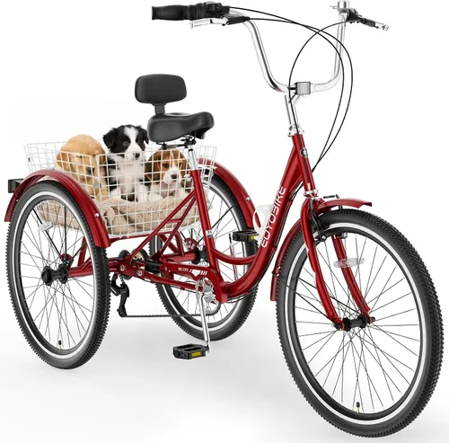 Miniatura 19 de MOPHOTO Triciclo para adultos de 7 velocidades, 20/24/26 pulgadas, triciclo para adultos con canasta trasera grande, 350 libras de capacidad