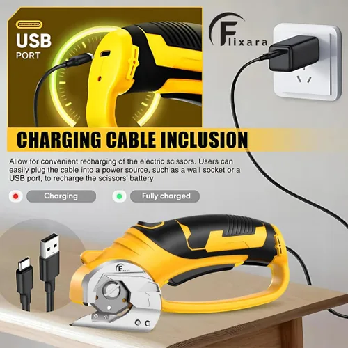 Miniatura 4 de Tijeras Eléctricas Inalámbricas 3.6 V – Cortador de Cartón con Cuchilla Rotatoria Recargable con Seguro de Seguridad, Agarre Ergonómico y Carga USB
