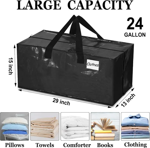 Miniatura 3 de 4 Piezas Bolsas de Mudanza Grandes con Cremallera y Asas Bolsas de Lona Tipo Duffle Plegables de Almacenamiento Extra Resistentes Extra Grandes