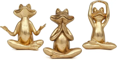 Miniatura 11 de Suoedd Juego de 3 figuras de rana negra para decoración de yoga, estatuas de yoga de rana para sala de estar moderna, mesa, oficina, estantería
