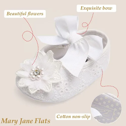 Miniatura 3 de QWZban Zapatos deportivos de princesa con suela suave y lazo para bebé y niña, zapatos planos Mary Jane, para recién nacidos, ligeros, para bebés