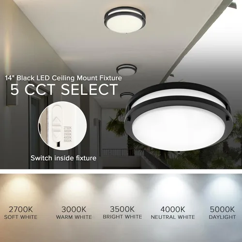 Miniatura 5 de Maxxima - Lámpara de techo LED negra de 14 pulgadas, 5 CCT, 1900 lúmenes Color Select 2700K/3000K/3500K/4000K/5000K, regulable, montaje empotrado