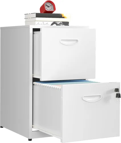 Miniatura 13 de Archivador móvil de 2 cajones con cerradura, archivadores de metal con ruedas, gabinete de almacenamiento enrollable negro, archivador vertical