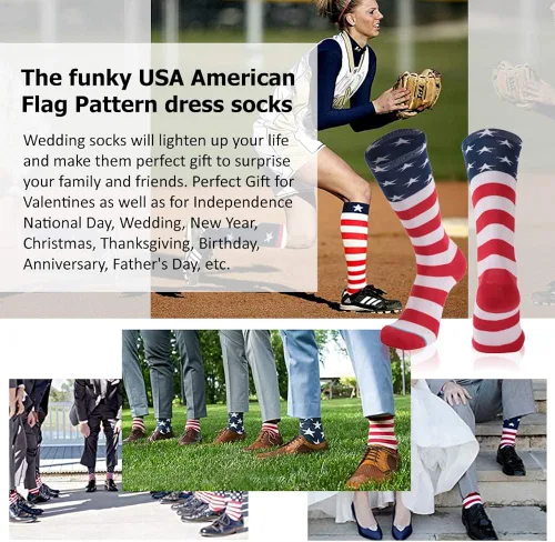 Miniatura 5 de Calcetines de bandera estadounidense Gmark para mujer calcetines de pollo divertidos y locos a rayas tiburón hasta la rodilla y media pantorrilla