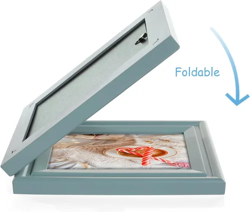 Miniatura 9 de Marco de fotos plegable de 4 x 6 pulgadas con bisagras horizontales en madera de pino azul verdoso con vidrio real para mesa X2-LAN-2H46