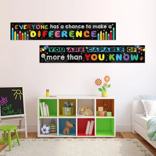 Miniatura 5 de Paquete de 2 carteles motivacionales para el aula, 9.5 x 61 pulgadas, cartel de mentalidad de crecimiento positivo e inspirador para preescolar
