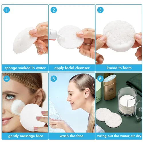 Miniatura 2 de Geiserailie 50 esponjas faciales comprimidas, maquillaje facial, esponjas cosméticas naturales de spa para mujeres, máscara exfoliante, eliminación