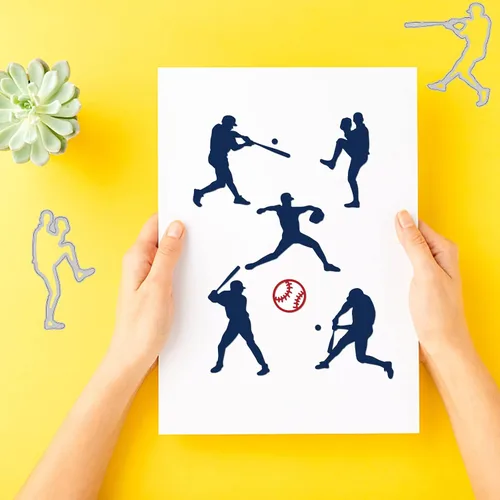 Miniatura 4 de BENECREAT Plantillas de corte con temática de béisbol, plantillas de corte en relieve de metal para jugador de béisbol, herramientas de grabado