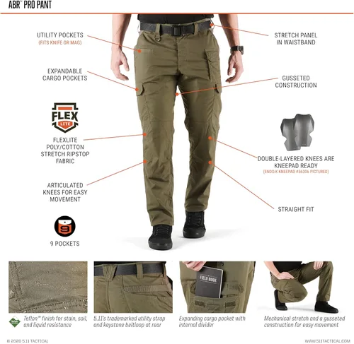 Miniatura 6 de 5.11 Pantalón táctico ABR Pro para hombre, FlexLite elástico Ripstop, resistente a las manchas