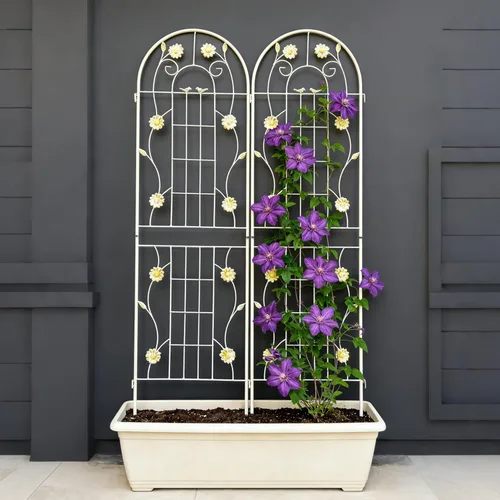Paquete de 2 enrejados de jardín de metal para plantas trepadoras, 71 pulgadas de alto, color blanco crema, valla de jardín, enrejado a prueba de