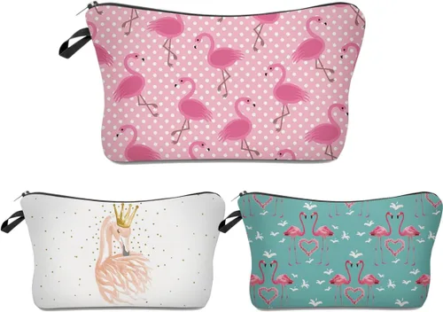 Deanfun 3 unids/set Super divertido 3D impresión mujeres cosméticos bolsa multifunción lápiz titular (unicornio), 3 piezas Flamencos, Pájaros