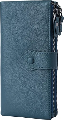 Miniatura 11 de Bveyzi - Cartera de cuero suave para mujer con bloqueo RFID, billetera plegable con doble cierre, porta-tarjetas para damas Soft, RFID Blocking