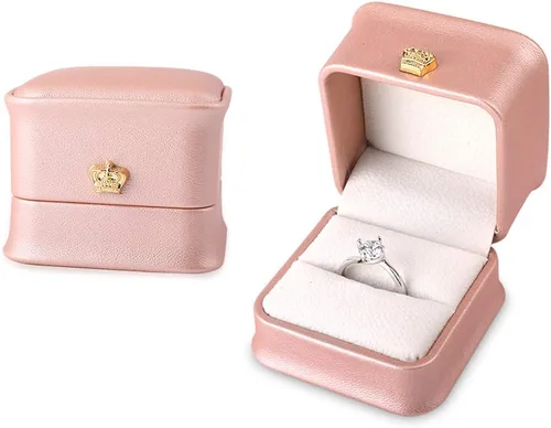 iSuperb Juego de 2 cajas de anillo rosa para propuesta, caja de regalo de compromiso para parejas, caja de regalo de piel sintética, aretes,