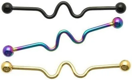 Miniatura 4 de Oasis Plus Anillo de perforación industrial de 14G con forma de arco iris, barra de proyecto, cartílago, 1.969 in, Acero inoxidable, acero