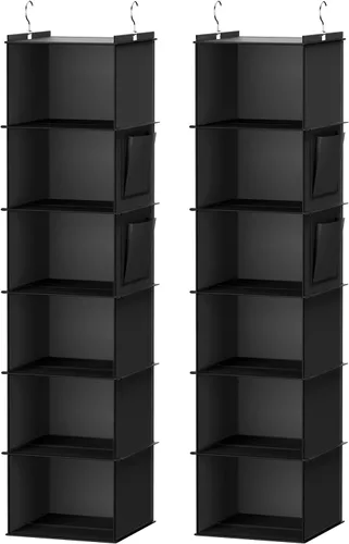 YOUDENOVA - Organizador colgante para clóset con 6 estantes de almacenamiento, paquete de 2, negro