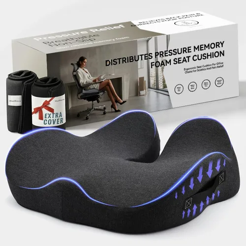 Miniatura 9 de Cojín de asiento de espuma viscoelástica para silla de oficina, automóvil, silla de ruedas y avión – Almohada de alivio del dolor de ciática, coxis