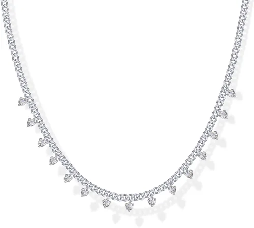 Miniatura 20 de PAVOI Collar de estación chapado en oro de 14 quilates, collares de capas de diamantes simulados, cadena de circonita cúbica para mujer