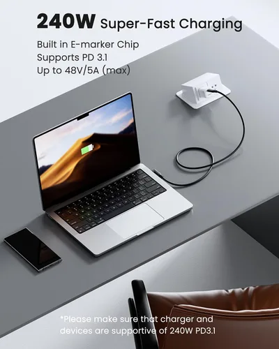 Miniatura 3 de Fasgear Cable USB4 de 40 Gbps USB C a USB C de 3.3 pies - Cable tipo C de 240 W de carga rápida, cables de pantalla HD compatibles con 8K @60Hz/4K