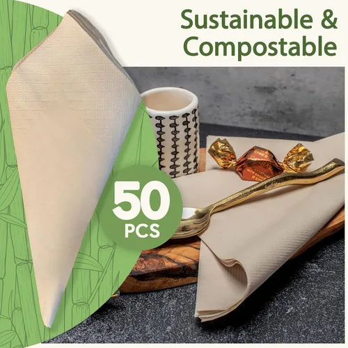 Miniatura 6 de Servilletas compostables 100% bambú (paquete de 50) Servilletas resistentes para almuerzo, cena, eventos, ocasiones y entretenimiento, ecológicas