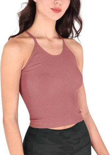 Miniatura 2 de ODODOS - Camiseta corta sin mangas, camisola con tejido acanalado, sin costuras, para mujer, paquete de 3unidades