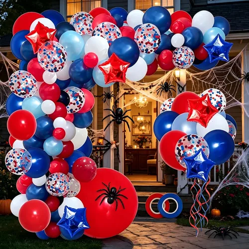 Miniatura 8 de PERPAOL Kit de guirnalda de globos de color azul marino, rojo y blanco, 140 unidades, para graduación de clase de 2024, día 4 de julio, bandera