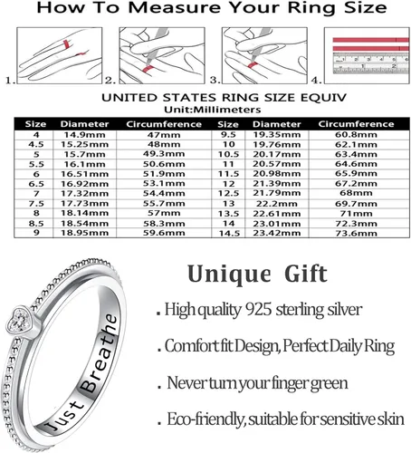 Miniatura 6 de Step Forward Anillo Fidget de Plata de Ley 925 con Spinner para Ansiedad para Mujeres - Regalos de Joyería para Aliviar la Preocupación