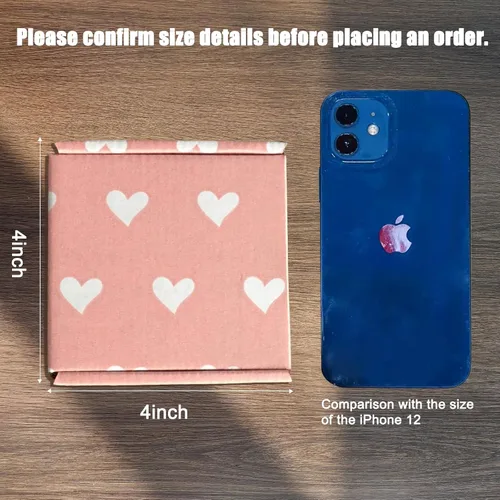 Miniatura 4 de Paquete de 25 cajas de envío con corazones rosas para bebé, cajas de cartón corrugado de kraft reciclables de 4 x 4 x 2 pulgadas, cajas de embalaje
