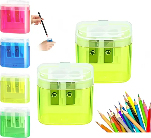 Miniatura 9 de Sacapuntas con tapa, sacapuntas de mano de doble agujero, sacapuntas portátil para niños, adultos, estudiantes, clase escolar, oficina en casa