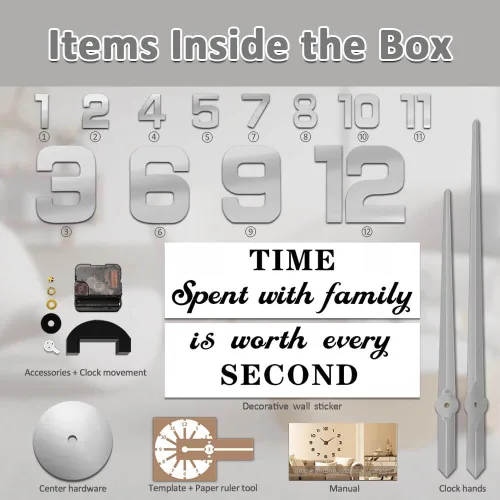 Miniatura 7 de Mintime Reloj de Pared Moderno sin Marco DIY Grande 3D Reloj de Pared Espejo con Números para Decoración de Hogar y Oficina Plata