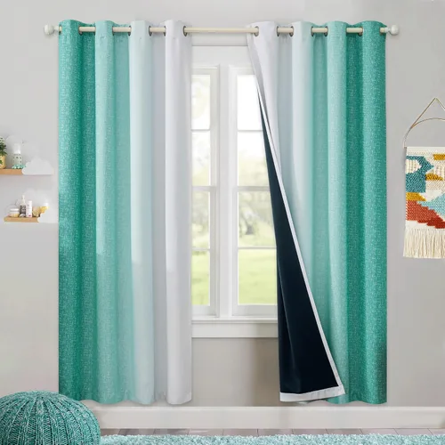 Miniatura 14 de Cortinas Ombre 100% Opacas de 63 Pulgadas de Largo 2 Paneles para Dormitorio Azul Blanco Patrón Degradado Oscurecimiento de Habitación Aislamiento