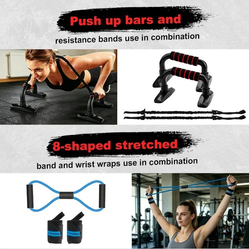 Miniatura 7 de Rueda para abdominales, kit de ruedas de ejercicio abdominal 10 en 1 con bandas de resistencia, alfombrilla para rodillas, cuerda de saltar, barra