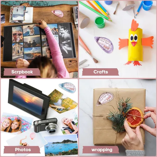 Miniatura 4 de Secopad Cinta para álbum de recortes, paquete de 4 rodillos de cinta de doble cara para manualidades, dispensador de pegamento adhesivo, suministros