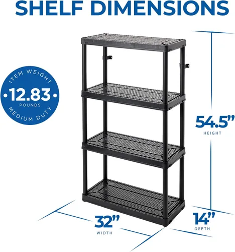 Miniatura 3 de Gracious Living Unidad de almacenamiento de 4 estantes de altura fija de servicio medio, 14 x 32 x 54.5 pulgadas, sistema organizador para el hogar