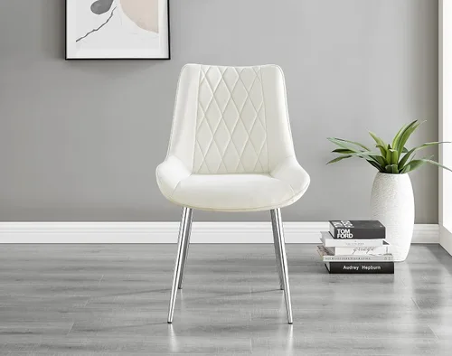 Miniatura 4 de Furniturebox - Juego de 2 sillas de comedor Pesaro, terciopelo crema, plateado, patas de metal cromado, modernas, contemporáneas, de lujo, sillas