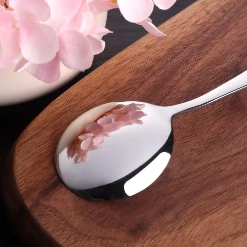 Miniatura 5 de Buyer Star Juegos de cucharas de caldo, cucharas de sopa redondas de 7 pulgadas, cucharas de cena de mesa con acabado de acero inoxidable Plateado