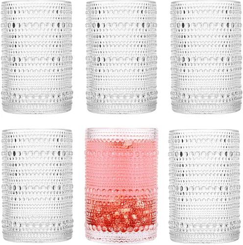 Juego de vasos de beber Dingerjar acanalados de 6 (384 ml) Vasos de agua acanalados de cocina cristalería, vasos de jugo vintage en relieve vasos