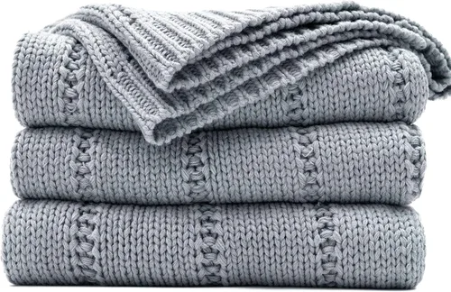 Miniatura 10 de RECYCO Manta de punto trenzado azul para sofá, súper suave, cálida y acogedora, manta de punto decorativa de 2.3 libras para cama, sofá, silla, 50 x
