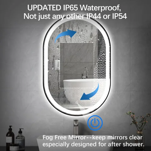 Miniatura 5 de Espejo de baño LED ovalado, espejo retroiluminado de 36 x 24 pulgadas con luz para pared con marco negro, antivaho, regulable, frontal, 3