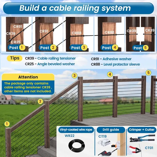 Miniatura 61 de Muzata Paquete de 10 accesorios de barandilla de cable negro de 1/8 pulgadas, tensor roscado a mano para poste de metal de 2 x 2 pulgadas, sistema