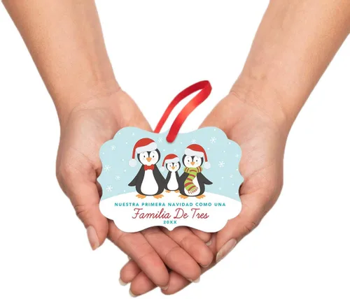 Miniatura 3 de Andaz Press Adorno de recuerdo de Navidad con marco de fantasía de familia española, Nuestra Primera Navidad Como UNA Familia De Tres 2024, Familia